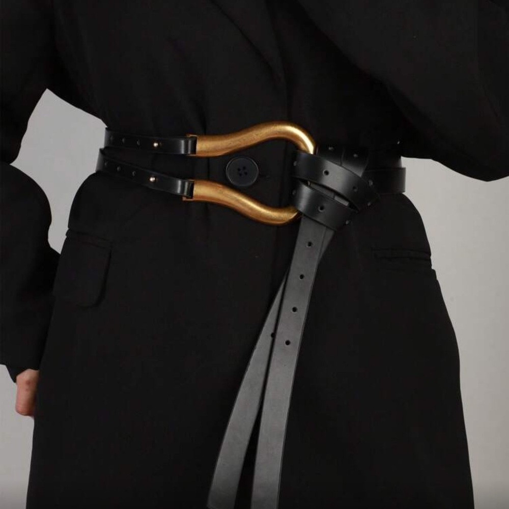 Luxe Black and Gold Vegan Leather Women’s Wrap  Belt
